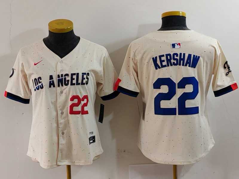 Womens Los Angeles Dodgers #22 Clayton Kershaw Number Cream 2024 City Connect Limited Stitched Jersey->mlb womens jerseys->MLB Jersey